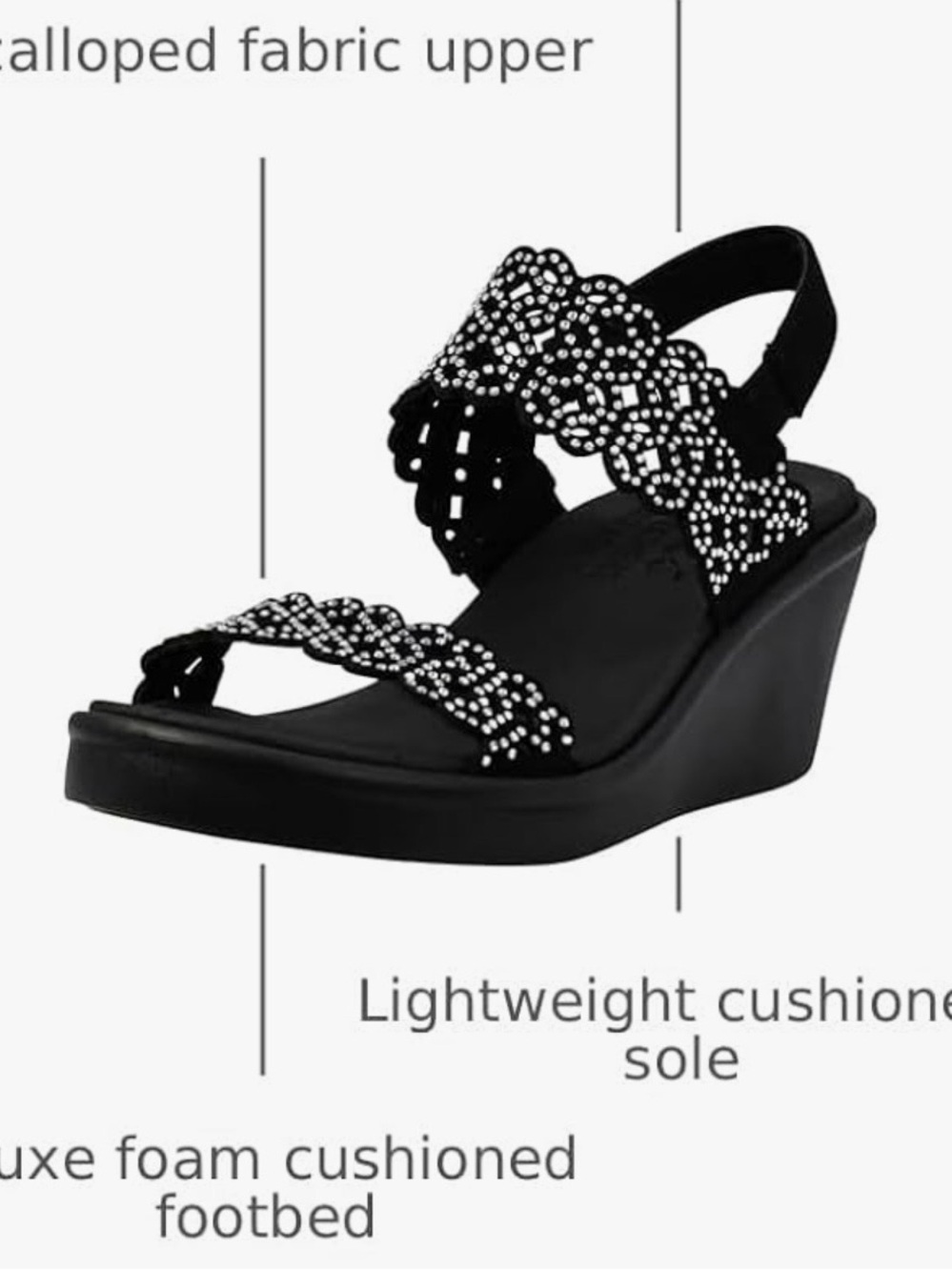 New black Skechers Women's Rumble On Sassy Dayz Wedge Slip On Sandals - Size 9 - Picture 6 of 15